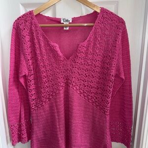 Vintage Lilly Pulitzer Crochet Long Sleeve Top Womens L Pink Feminine Soft Girl